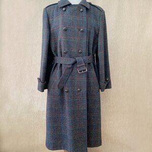 Vintage Aquascutum Trench Coat | Pure Virgin Wool Herringbone Plaid
